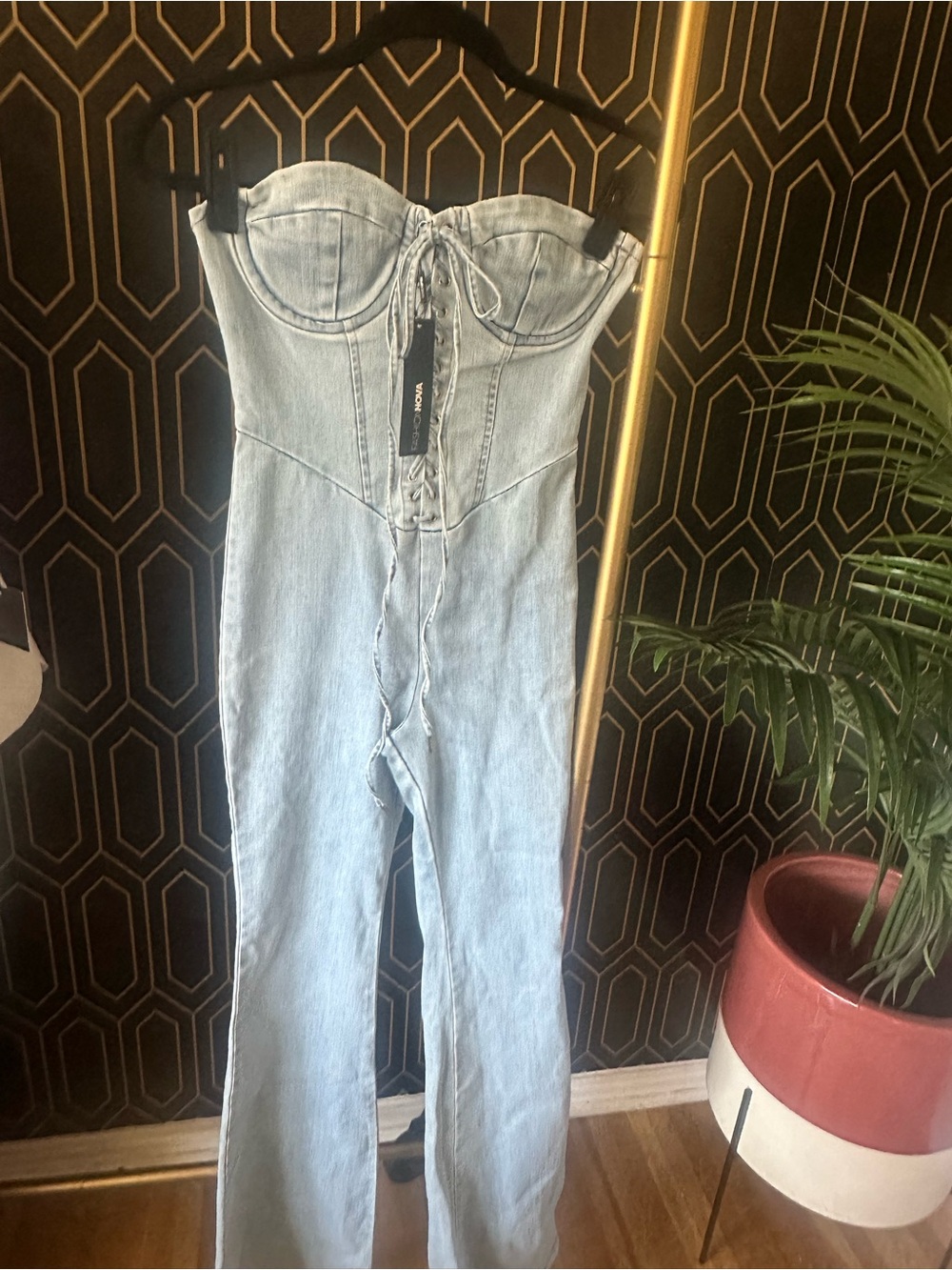 Fashion Nova Light Wash Denim Jumpsuit